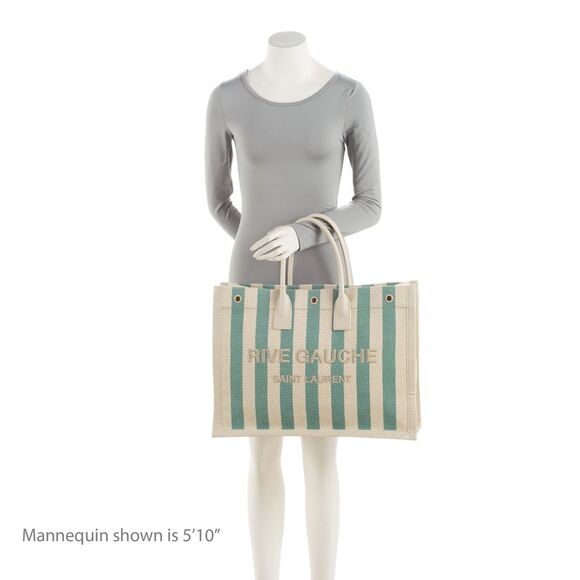 Saint Laurent Canvas Calfskin Striped Rive Gauche Large Tote - Picture 5 of 16